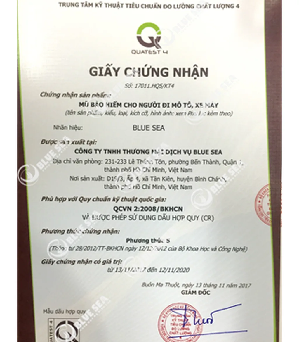 Giấy chứng nhận của Blue Sea